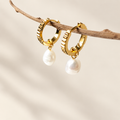 Ribbed Pearl Hoop Earrings