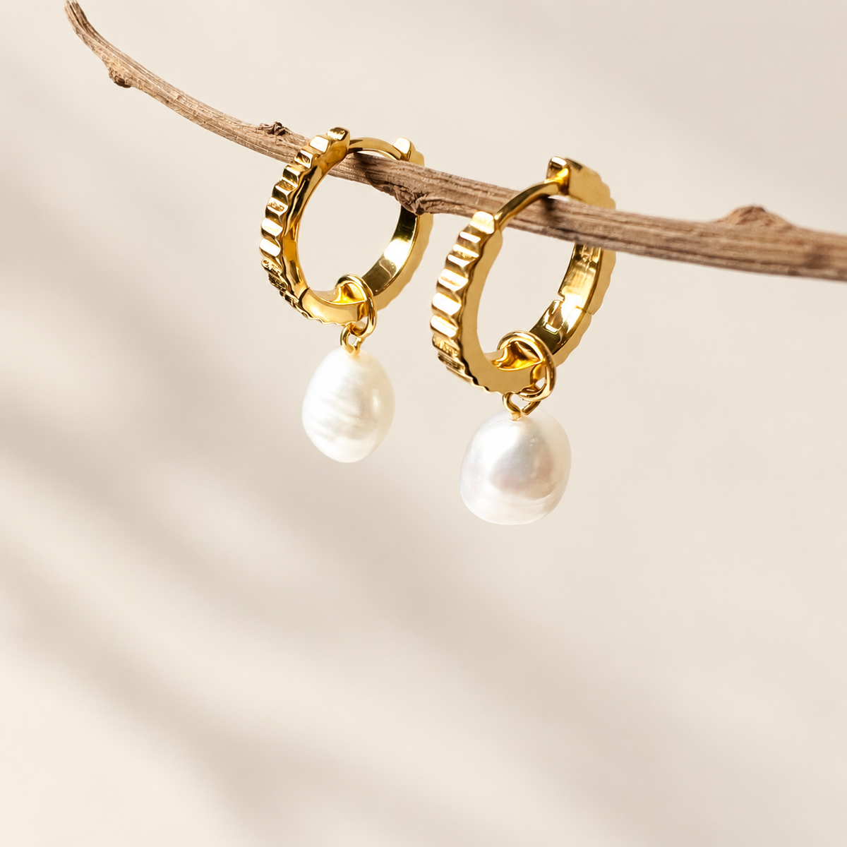 Ribbed Pearl Hoop Earrings