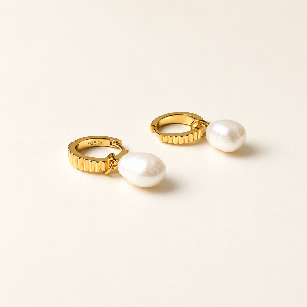 Ribbed Pearl Hoop Earrings