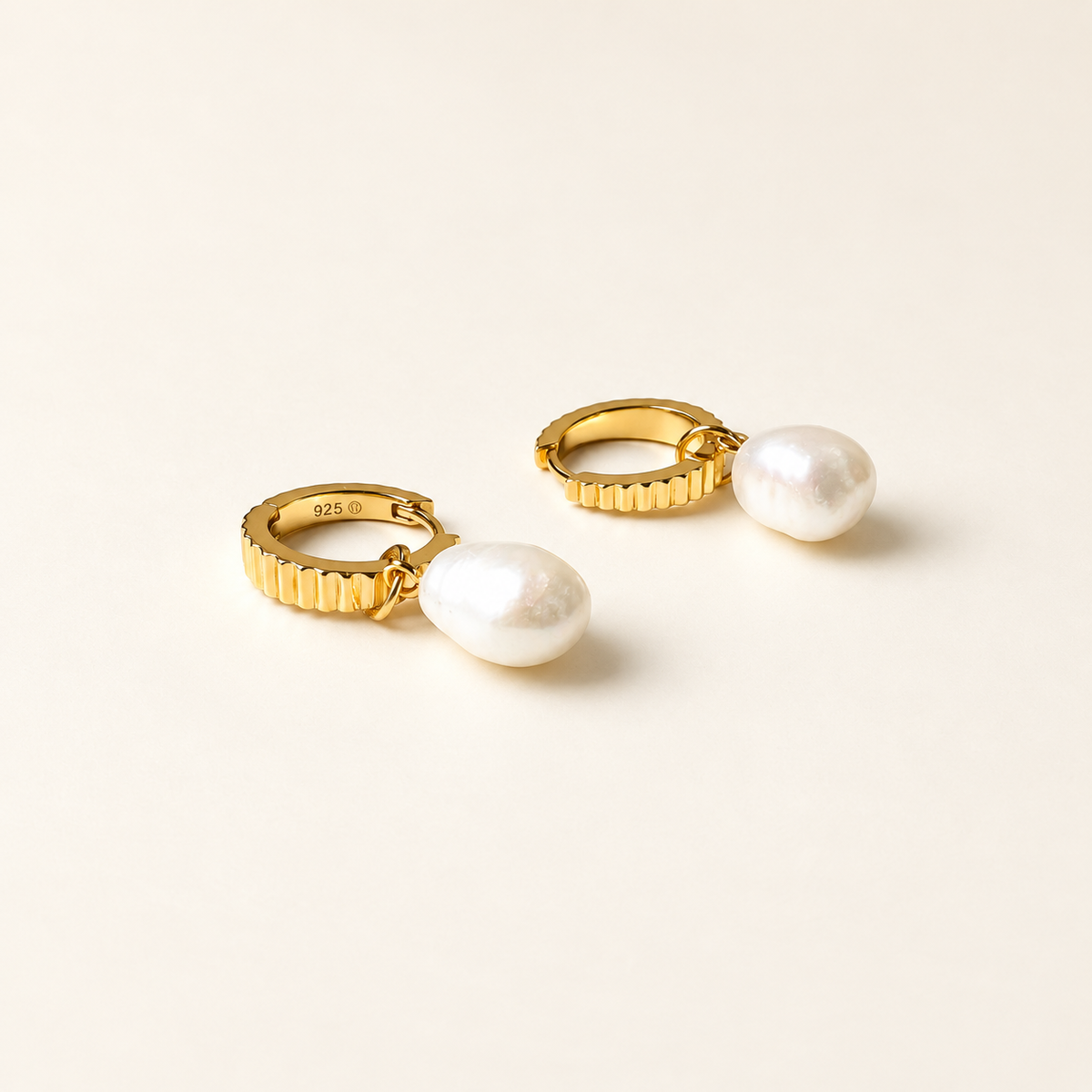 Ribbed Pearl Hoop Earrings