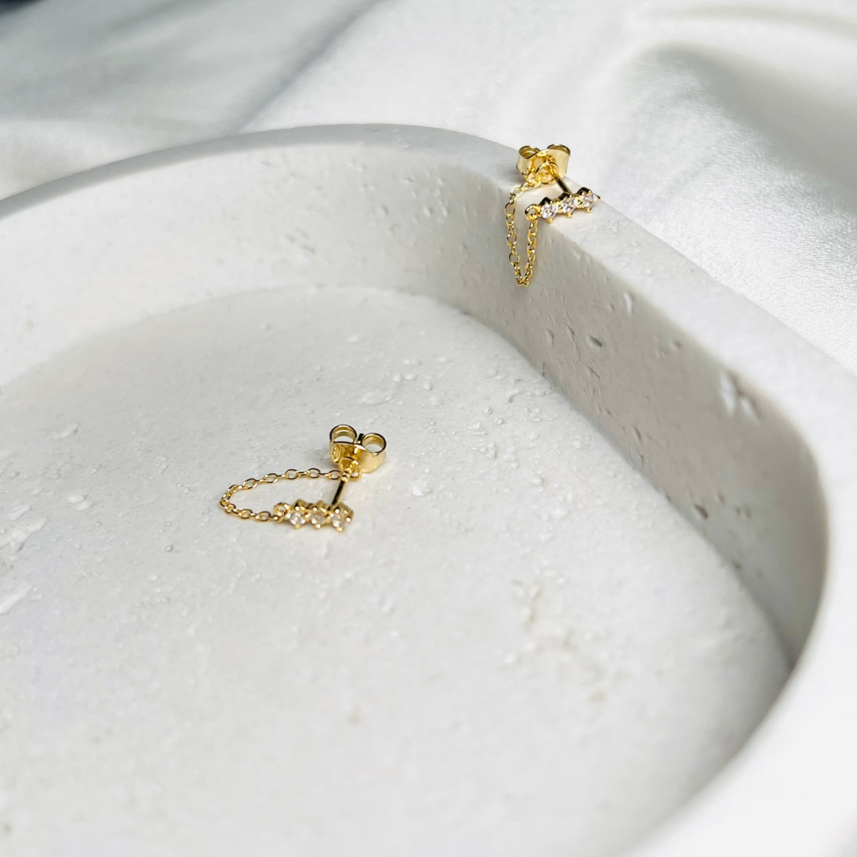 CZ Bar Chain Stud Earrings