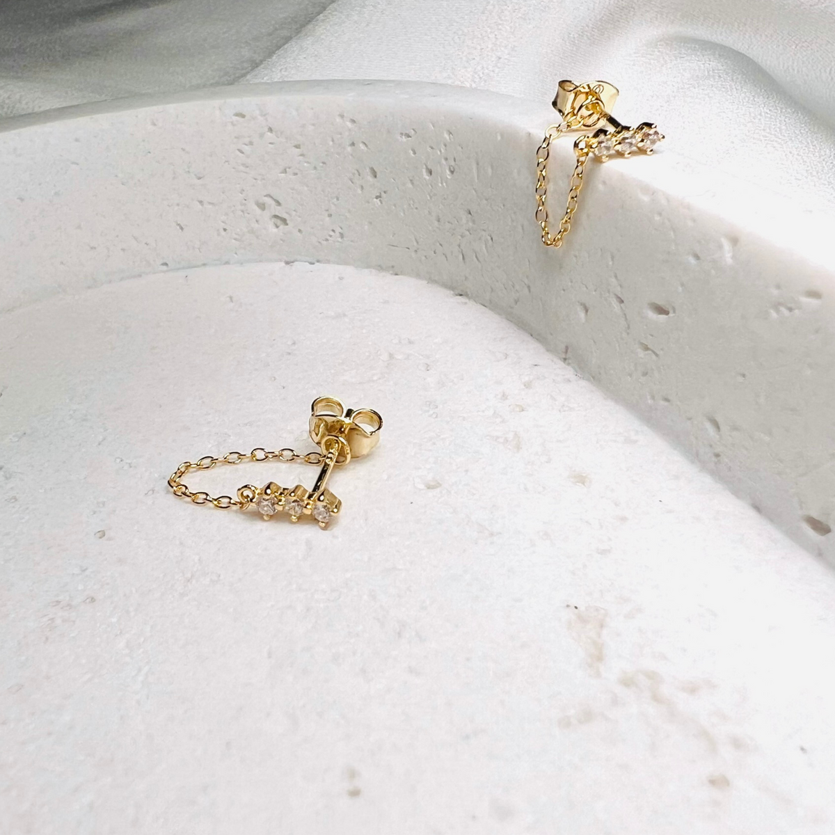 CZ Bar Chain Stud Earrings