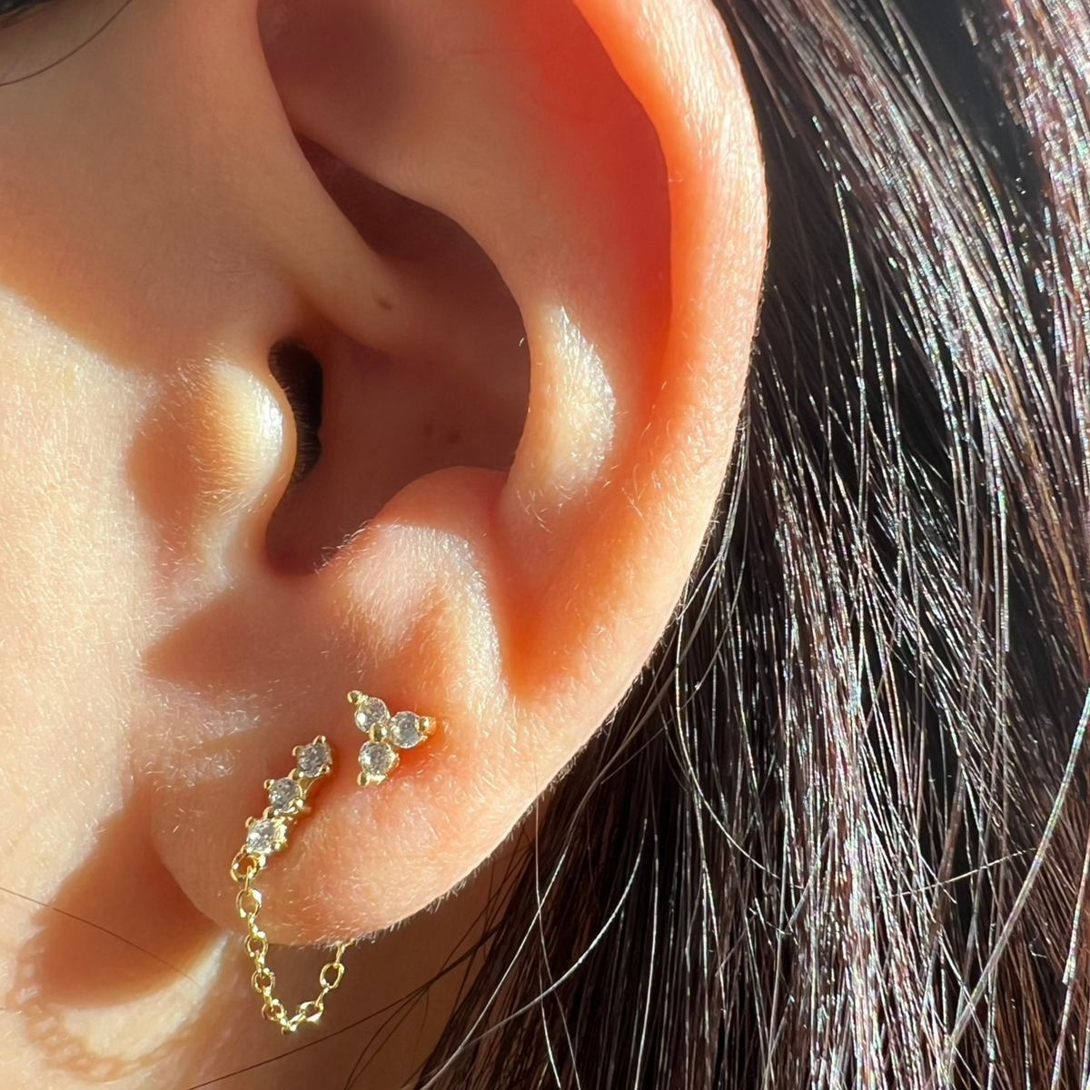 CZ Bar Chain Stud Earrings