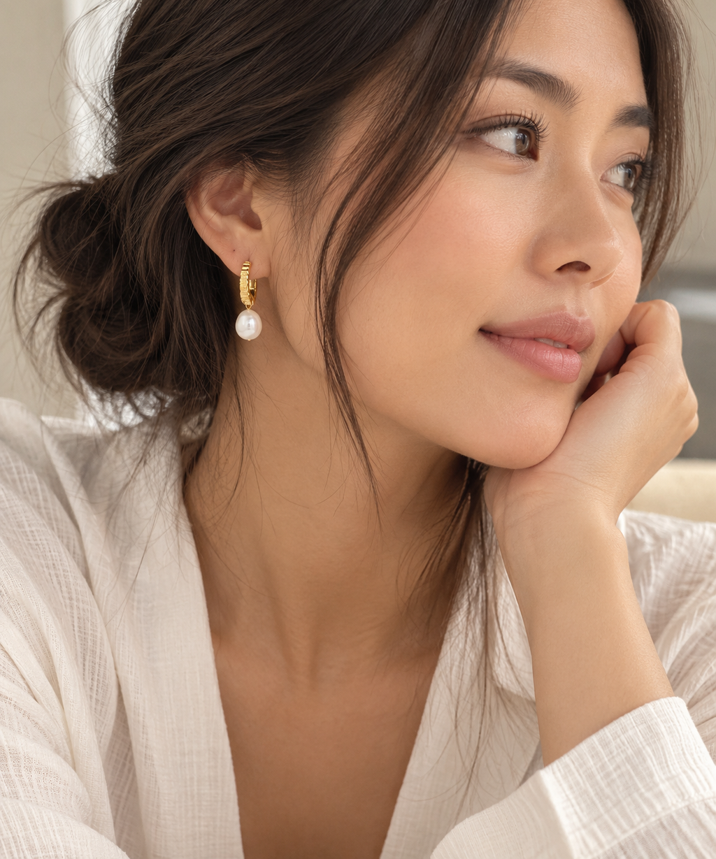 Ribbed Pearl Hoop Earrings