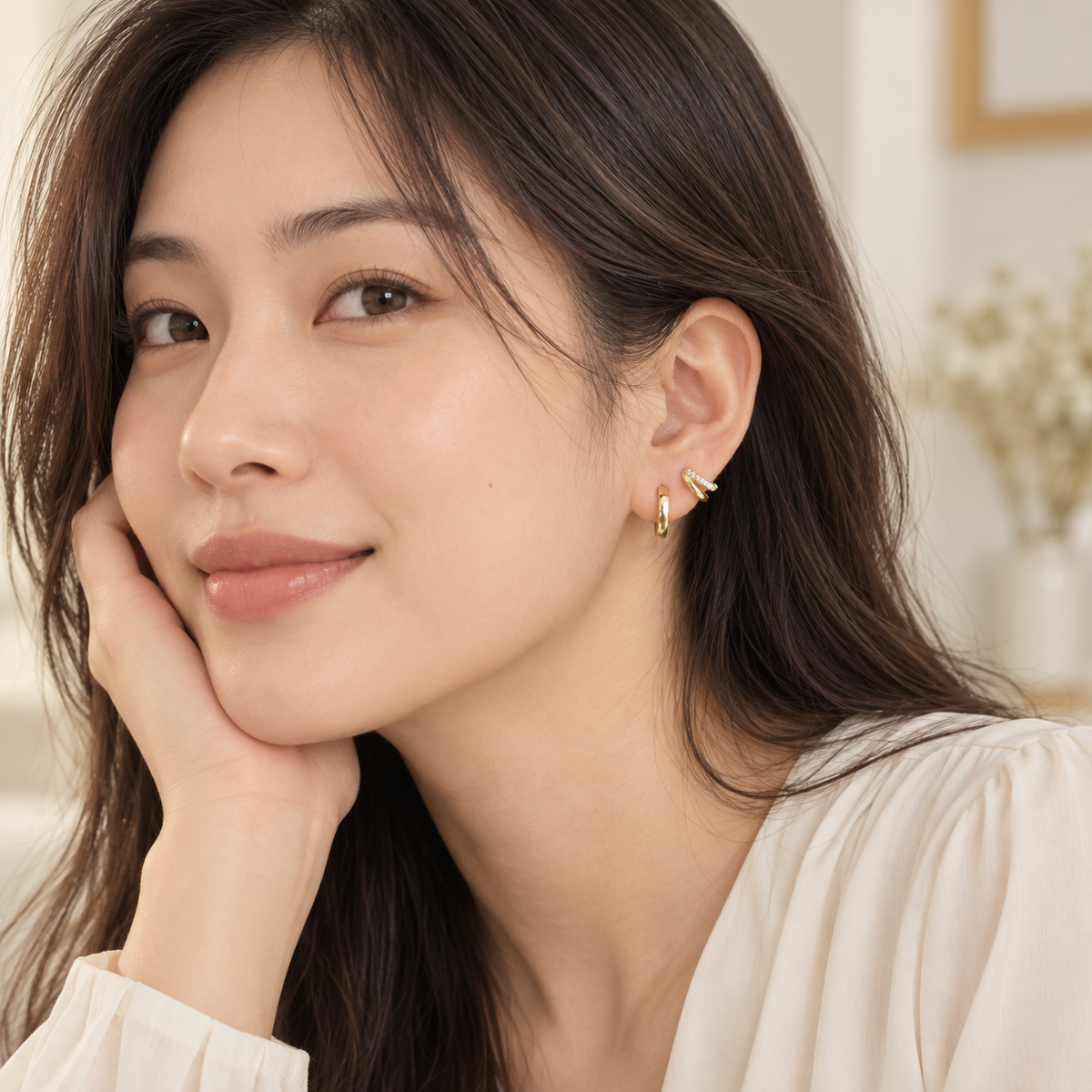 Petite 9mm Gold CZ Huggie Earrings
